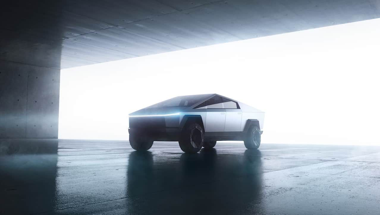 Garage shot of the new Tesla Cybertruck